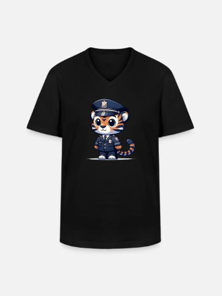 Cute Tiger Police Officer - Men's V-Neck T-Shirt - black