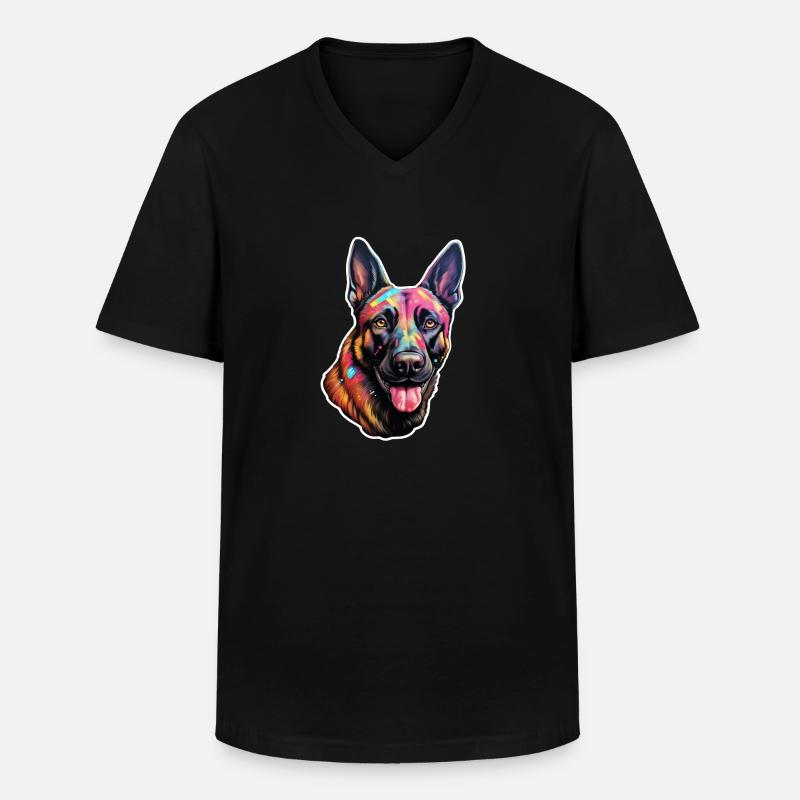 Belgian Malinois psychedelisch - Männer-T-Shirt mit V-Ausschnitt - Schwarz