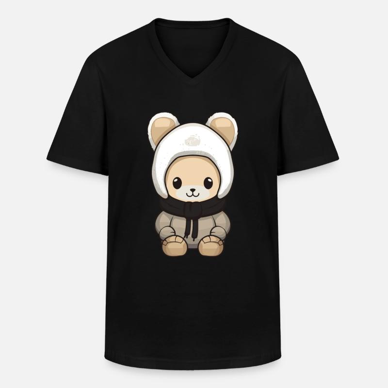 Hase Winter Comic Niedlich - Männer-T-Shirt mit V-Ausschnitt - Schwarz