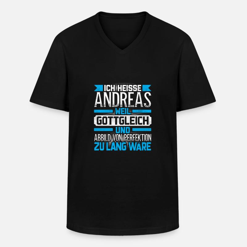 ANDREAS - Gottgleich - Männer-T-Shirt mit V-Ausschnitt - Schwarz
