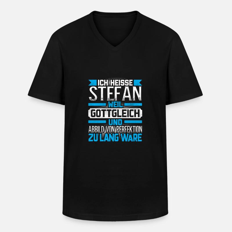 STEFAN - Gottgleich - Männer-T-Shirt mit V-Ausschnitt - Schwarz