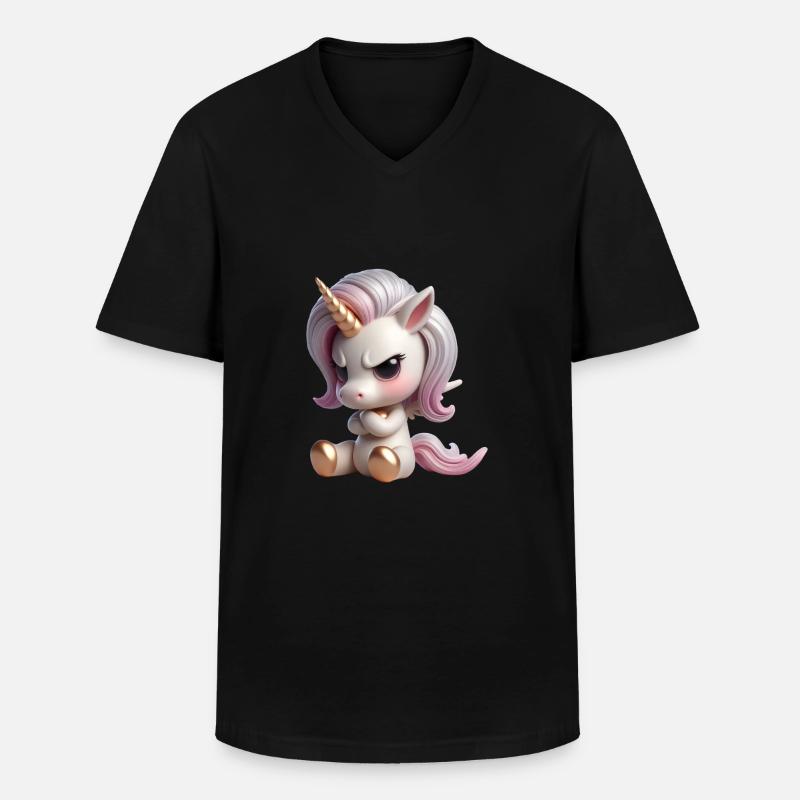 Einhorn grimmig 2 - Männer-T-Shirt mit V-Ausschnitt - Schwarz