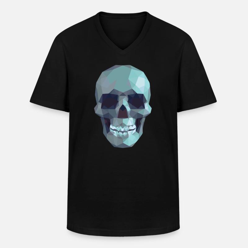 Low Poly Blue Skull – Geometrisch-Gotik-Stil - Männer-T-Shirt mit V-Ausschnitt - Schwarz