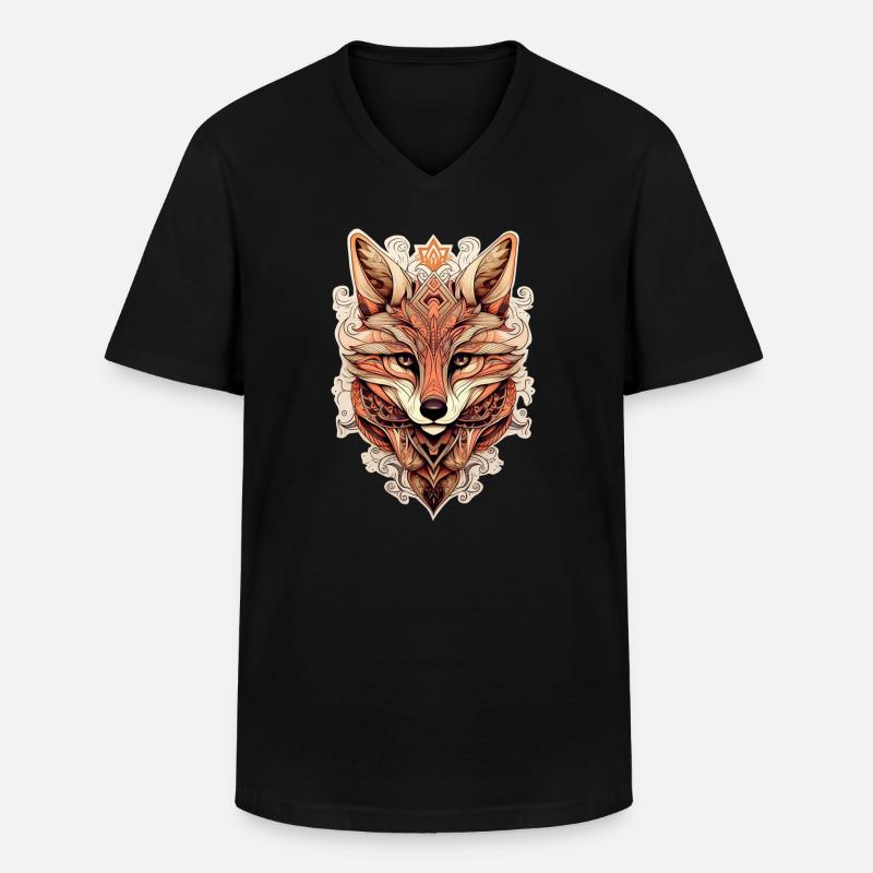 Fuchs Ornamenteler Stil - Boho - Männer-T-Shirt mit V-Ausschnitt - Schwarz