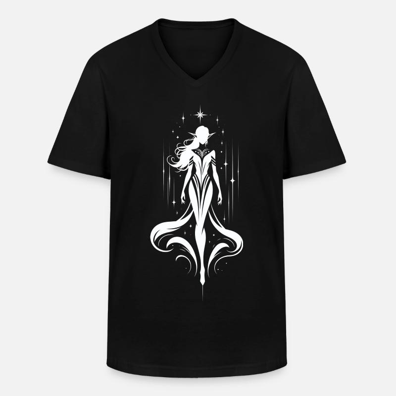 Elfe Starlit Elegance - Klassinen miesten t-paita v-pääntiellä - musta