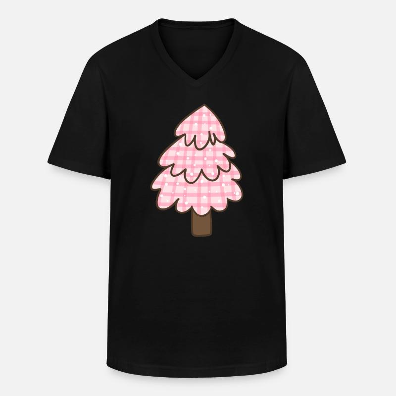 Rosa Weihnachtsbaum – Süßes Karo Weihnachten  - Männer-T-Shirt mit V-Ausschnitt - Schwarz