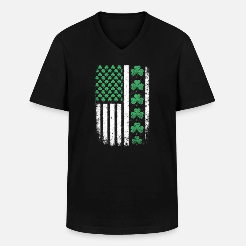 Drapeau américain du Trèfle Saint-Patrick - T-shirt col V Homme - noir