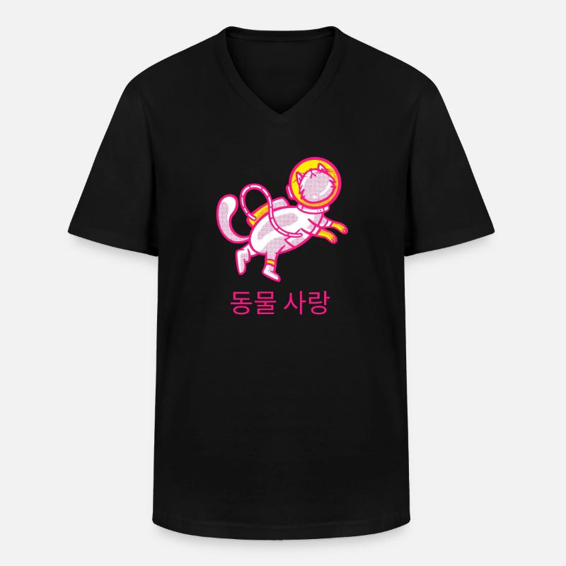 Space Cat - Männer-T-Shirt mit V-Ausschnitt - Schwarz