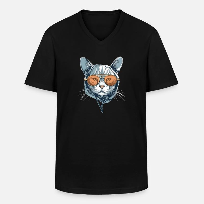 Die Katze mit Brille - Männer-T-Shirt mit V-Ausschnitt - Schwarz