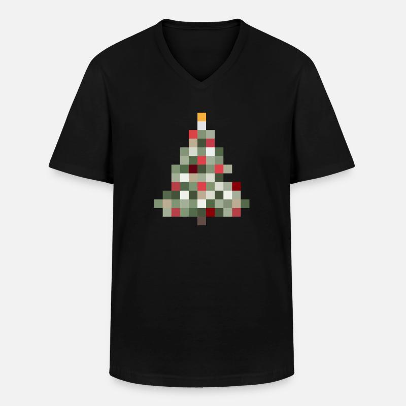 8-Bit Retro Tannenbaum Xmas - Männer-T-Shirt mit V-Ausschnitt - Schwarz