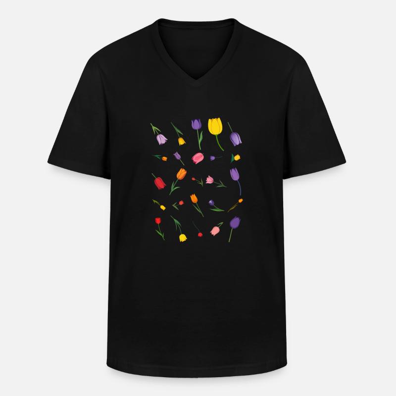 Frühling - Männer-T-Shirt mit V-Ausschnitt - Schwarz
