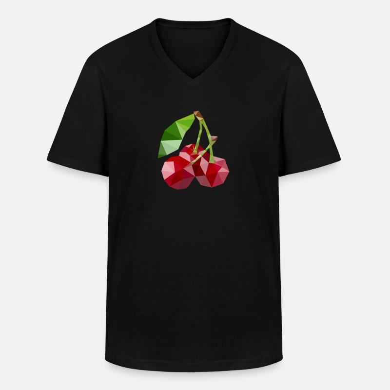 Low Poly Kirsche - Männer-T-Shirt mit V-Ausschnitt - Schwarz