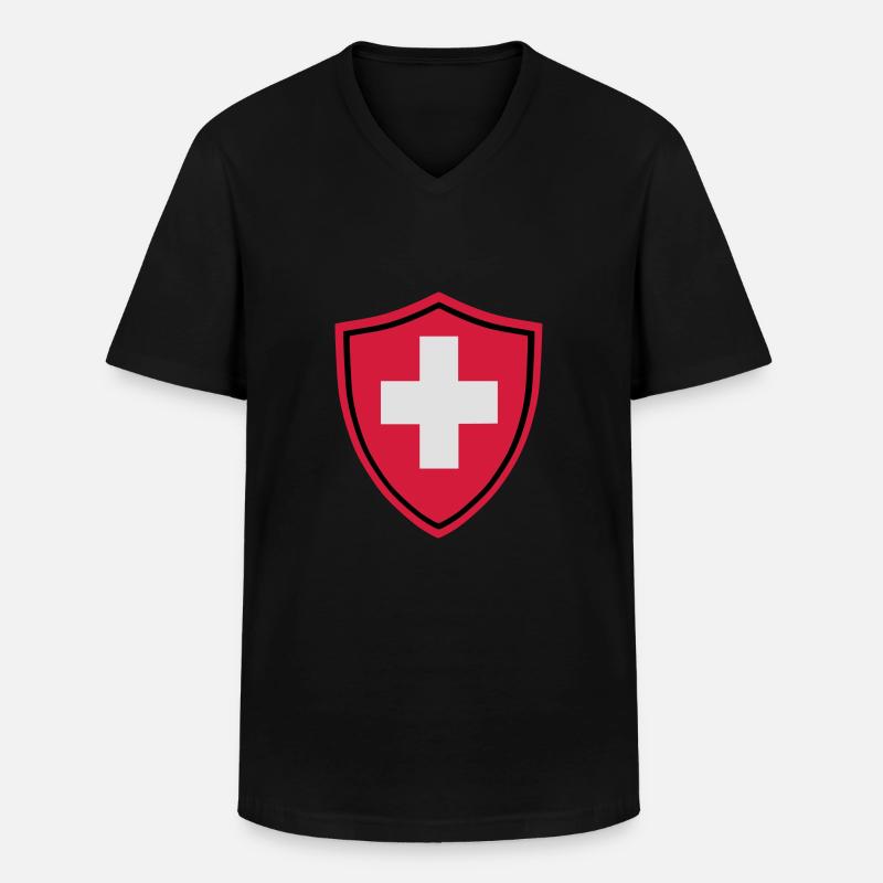 Schweiz Button - Männer-T-Shirt mit V-Ausschnitt - Schwarz