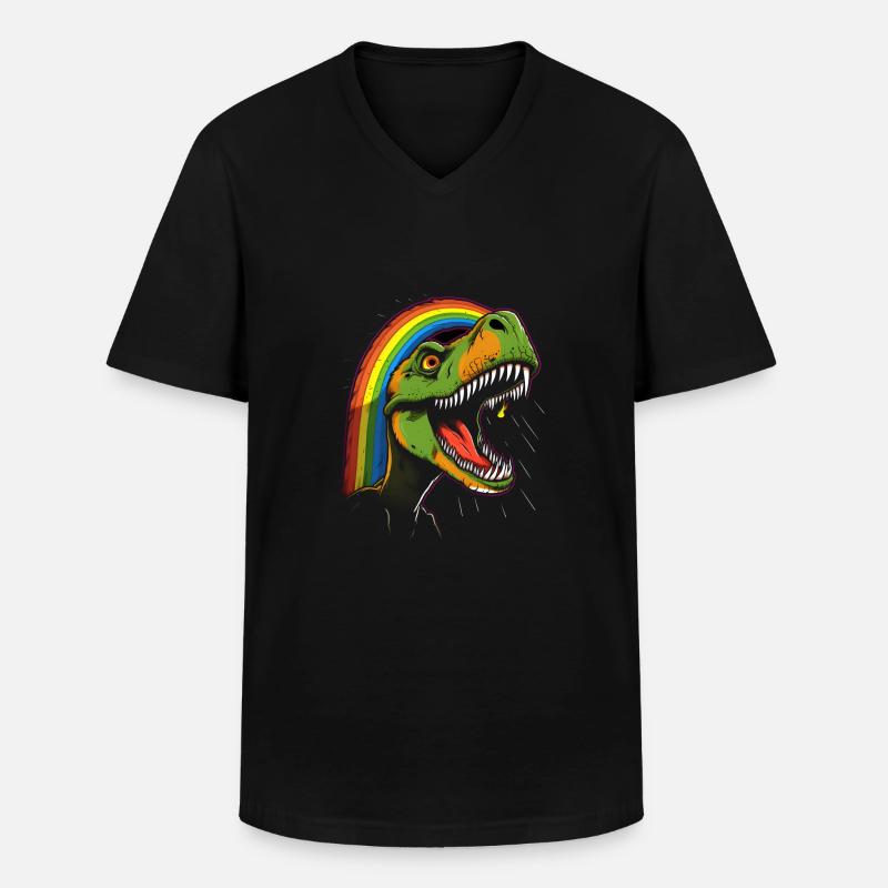 Regenbogen Tyrannosaurus - Männer-T-Shirt mit V-Ausschnitt - Schwarz