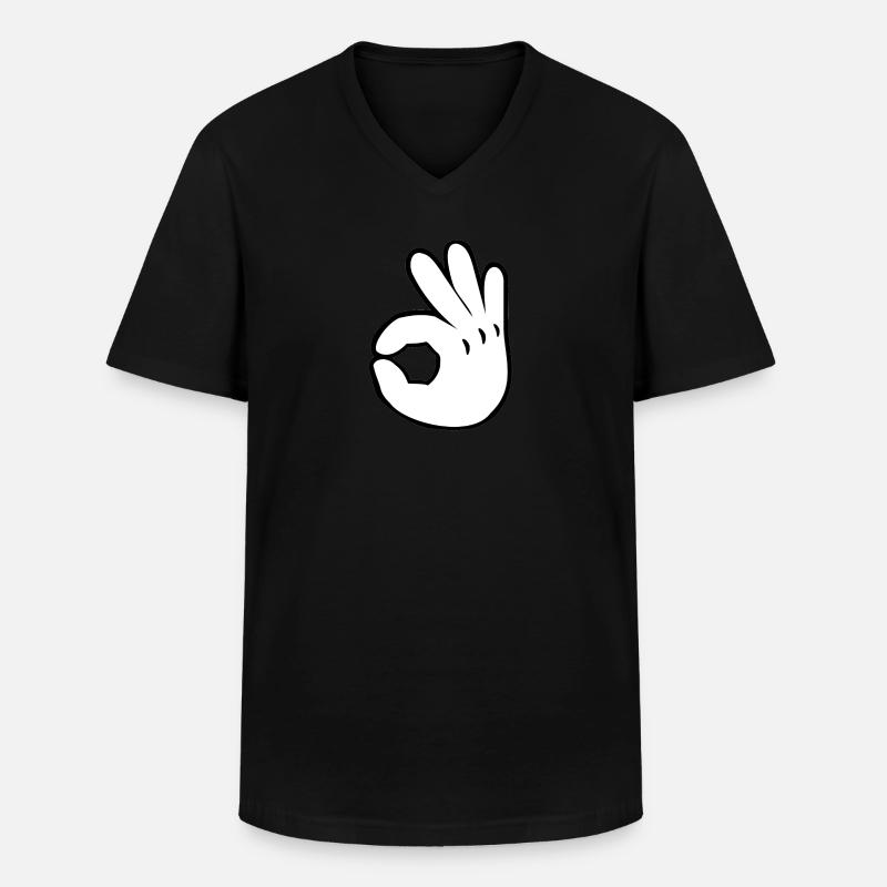 Okay Finger OK - Männer-T-Shirt mit V-Ausschnitt - Schwarz