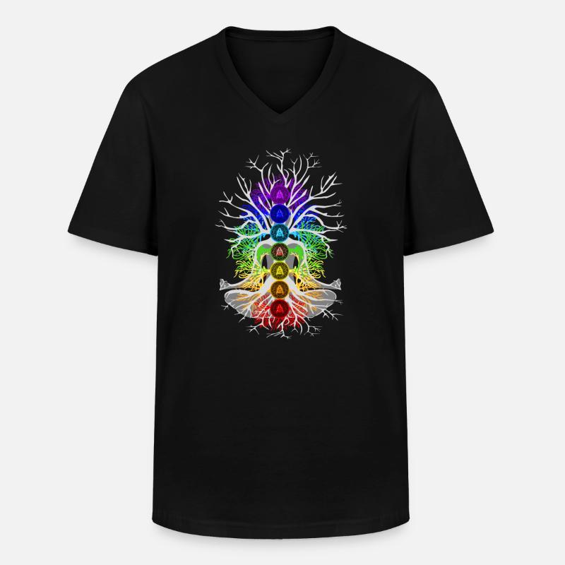 Chakra Baum des Lebens Meditation - Männer-T-Shirt mit V-Ausschnitt - Schwarz