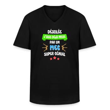 J'suis déjà pris pas un mec super génial - T-shirt col V Homme - noir - Devant - AI Model Male 178 dark (178cm)