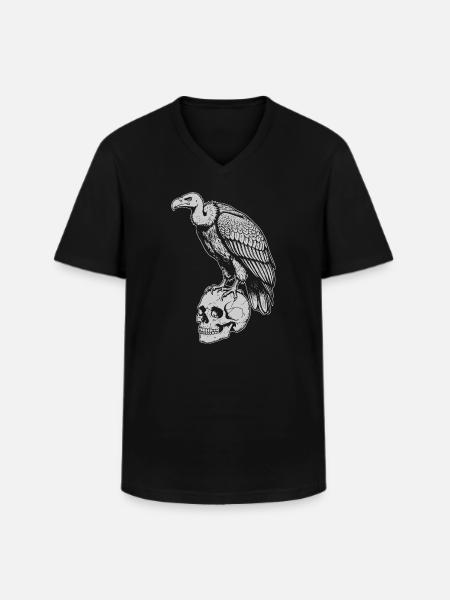 Gribben sidder på kraniet - Klassisk herre T-shirt med V-udskæring - sort