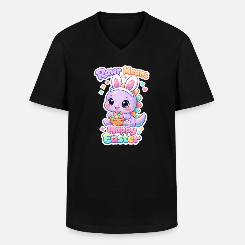 Osterhase Dino Rawr Happy Easter T-rex - Männer-T-Shirt mit V-Ausschnitt - Schwarz