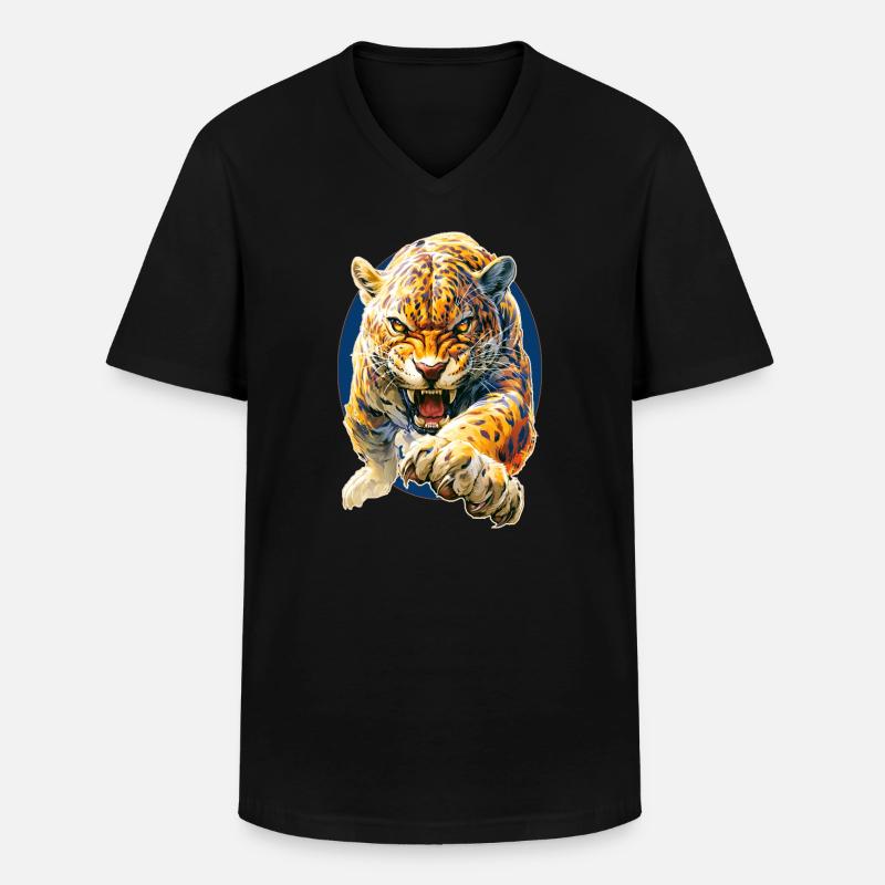 Leopard - Männer-T-Shirt mit V-Ausschnitt - Schwarz