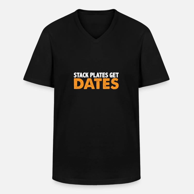 Stack Plates Get Dates 8 - Männer-T-Shirt mit V-Ausschnitt - Schwarz