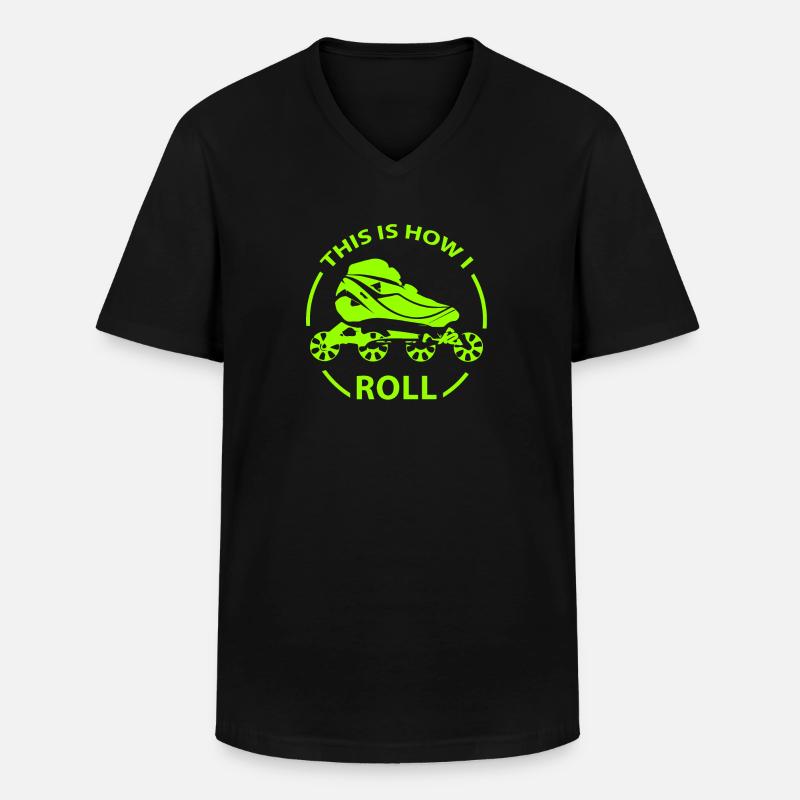 Inline Skating - Männer-T-Shirt mit V-Ausschnitt - Schwarz