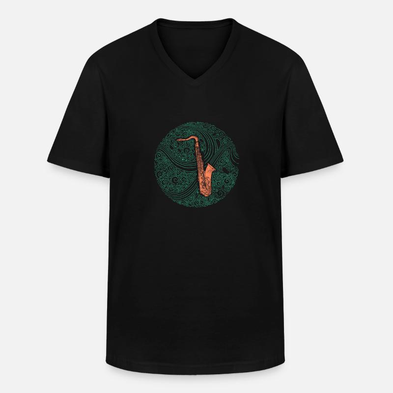Saxofon - Männer-T-Shirt mit V-Ausschnitt - Schwarz