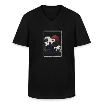 Japon - T-shirt col V Homme - noir - Devant - AI Model Male 178 dark (178cm)