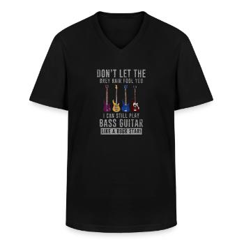 Muziek Basgitaar Instrument Bassist Grijs haar - Klassiek mannen T-shirt met V-hals - zwart - Voor - AI Model Male 178 dark (178cm)