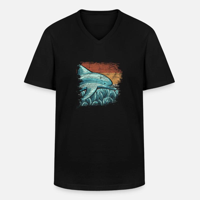 Delfin - Männer-T-Shirt mit V-Ausschnitt - Schwarz