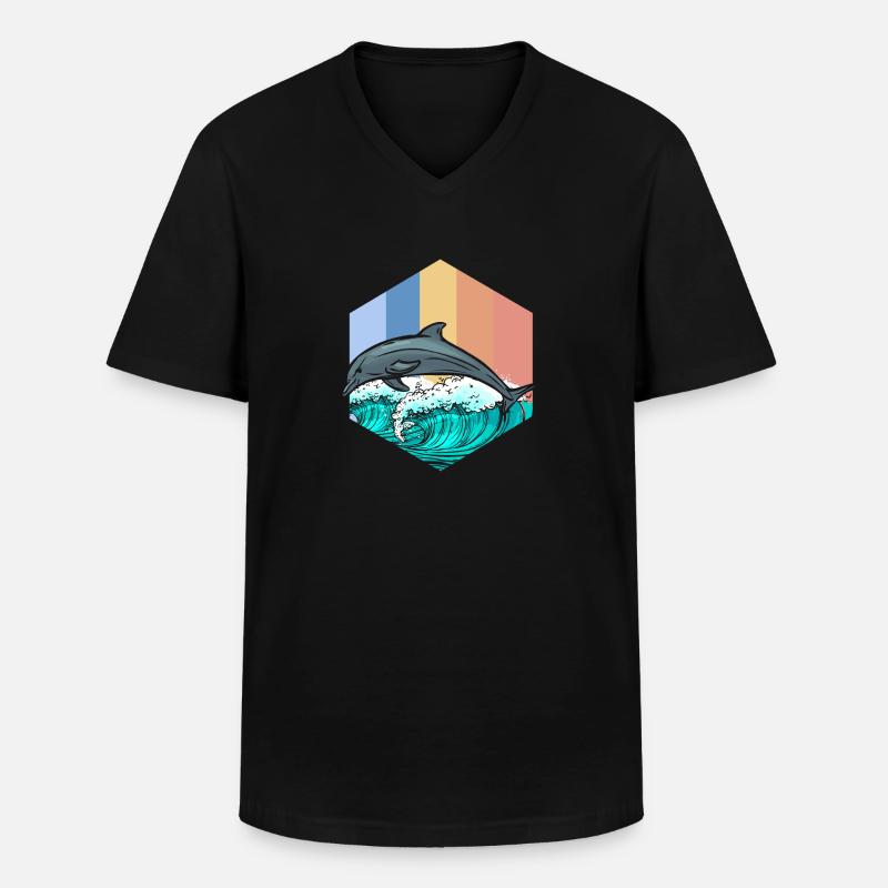 Delfin - Männer-T-Shirt mit V-Ausschnitt - Schwarz