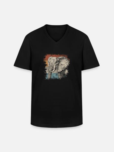 éléphant - T-shirt col V Homme - noir