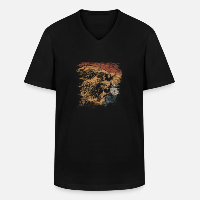 Biber - Männer-T-Shirt mit V-Ausschnitt - Schwarz