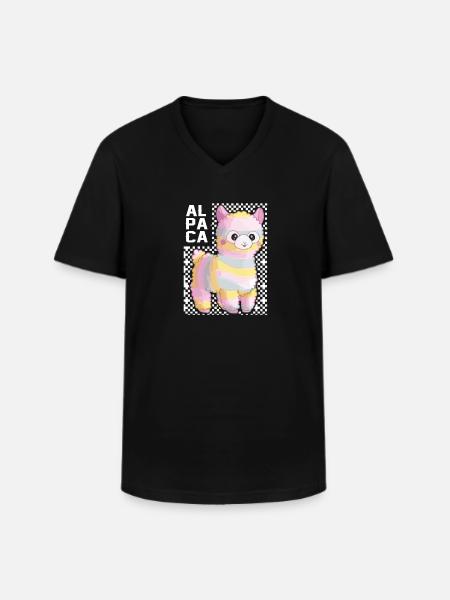 Rainbow alpaca llama gift idea - Men's V-Neck T-Shirt - black