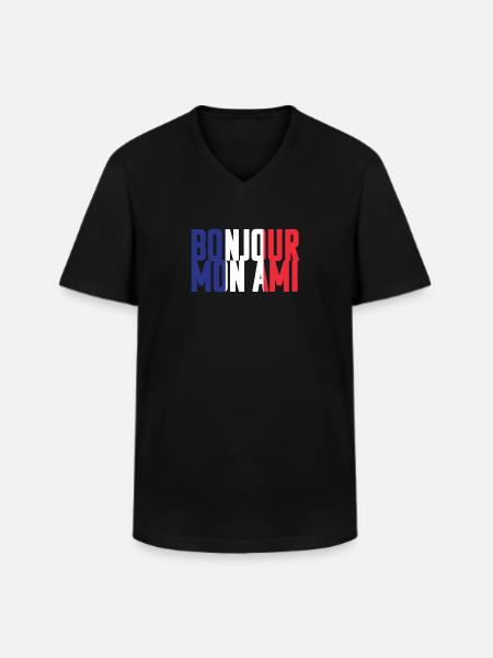 Franska Ord - Bonjour Mon Ami - T-shirt med V-ringning herr - svart