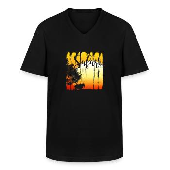 Rhino Africa - T-shirt col V Homme - noir - Devant - AI Model Male 178 dark (178cm)