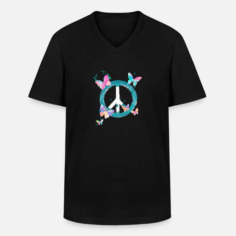Peacezeichen Schmetterlinge - Männer-T-Shirt mit V-Ausschnitt - Schwarz