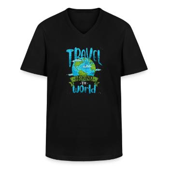 Reisen Globus - Männer-T-Shirt mit V-Ausschnitt - Schwarz - Vorne - AI Model Male 178 dark (178cm)