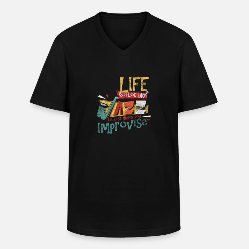 Saxophon Jazz Leben - Männer-T-Shirt mit V-Ausschnitt - Schwarz