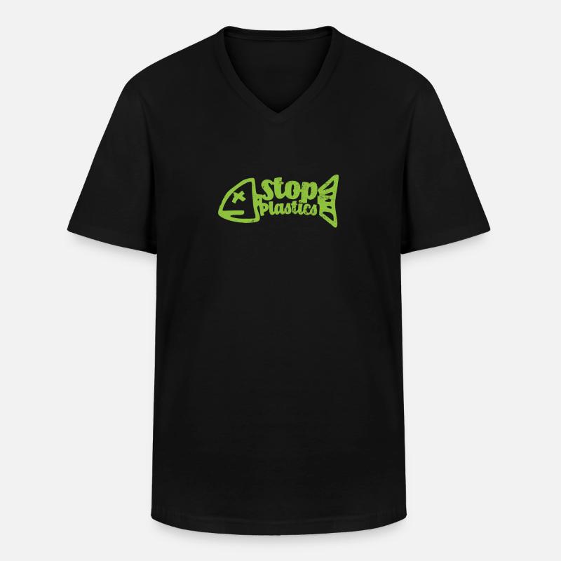 Stop Plastik - Männer-T-Shirt mit V-Ausschnitt - Schwarz