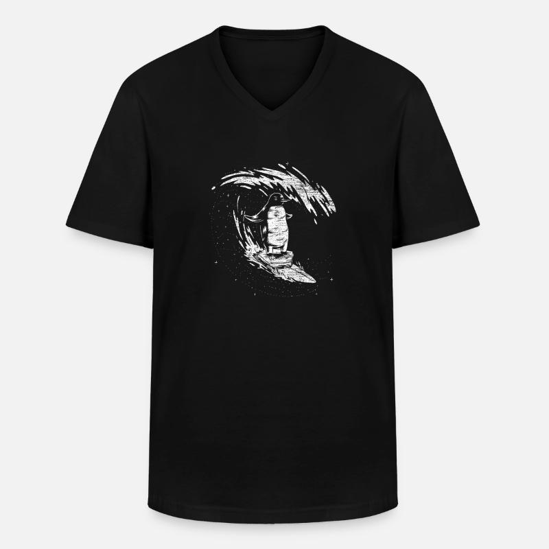 Pinguin Surfer - Männer-T-Shirt mit V-Ausschnitt - Schwarz