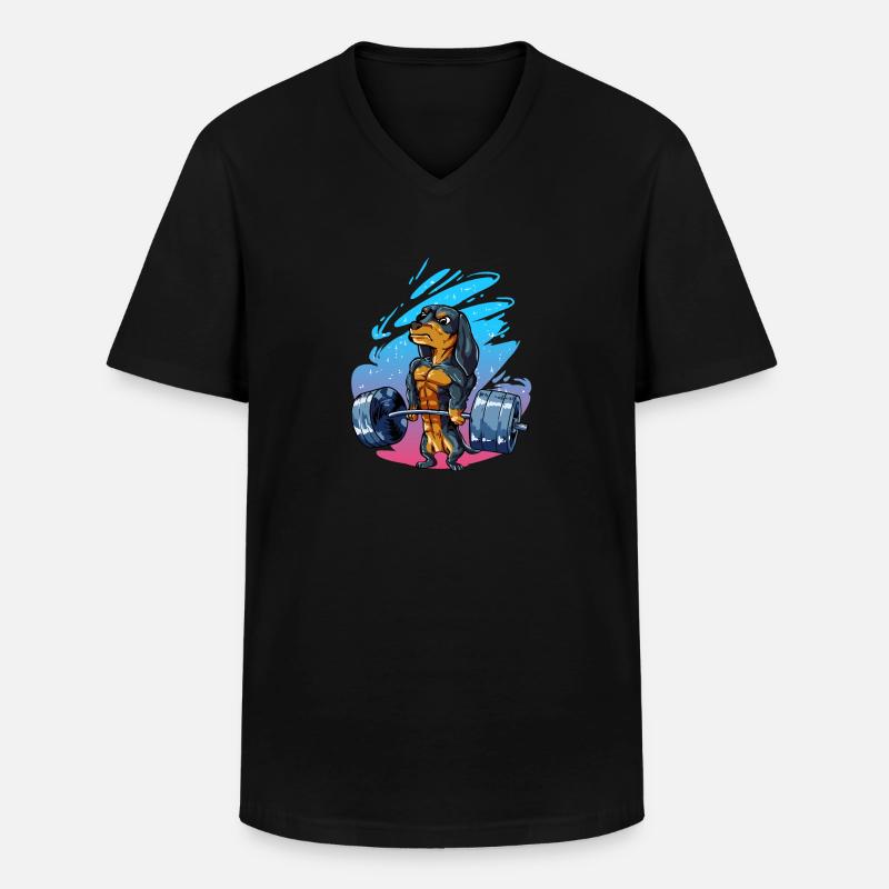 Dachshund Dakel Bodybuilder - Männer-T-Shirt mit V-Ausschnitt - Schwarz