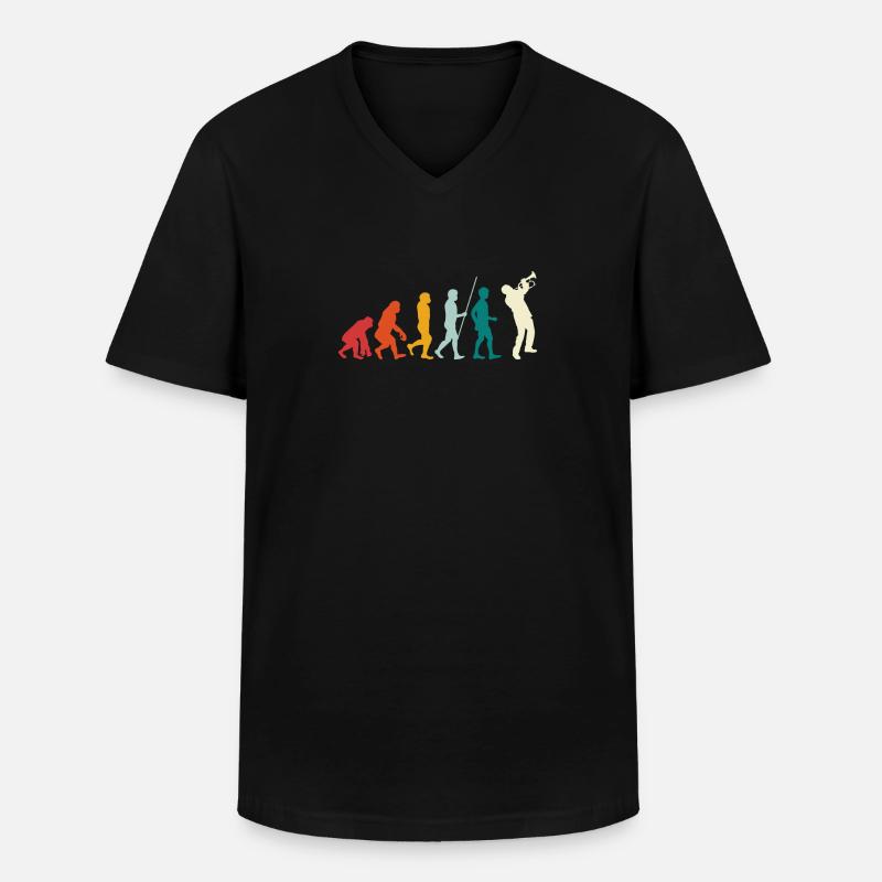 Evolution Trompete - Männer-T-Shirt mit V-Ausschnitt - Schwarz