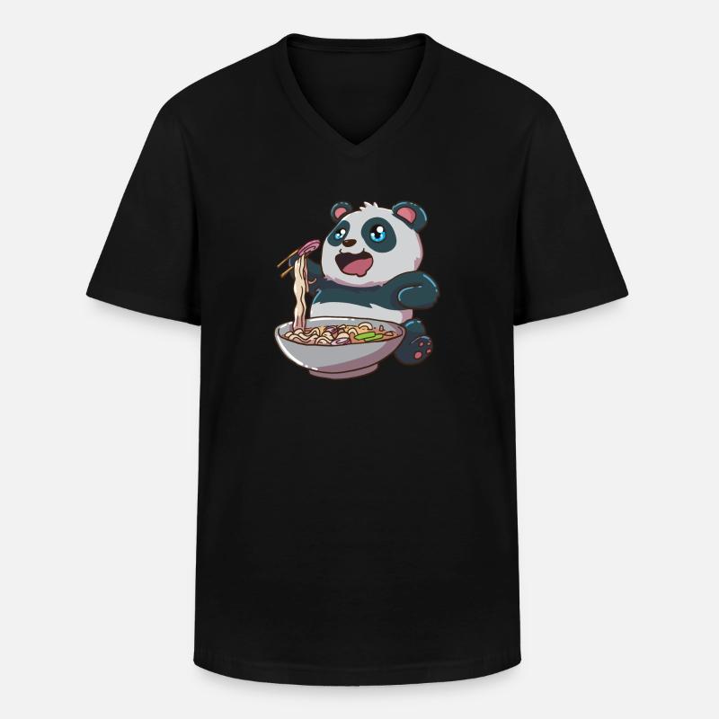 Ramen Pandabär - Männer-T-Shirt mit V-Ausschnitt - Schwarz