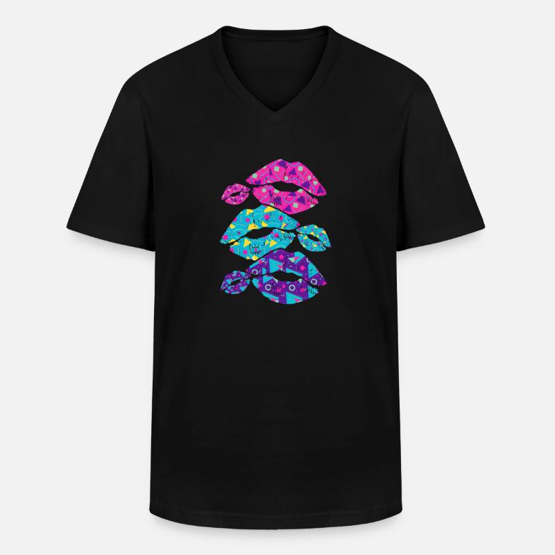 80er Mode - Männer-T-Shirt mit V-Ausschnitt - Schwarz