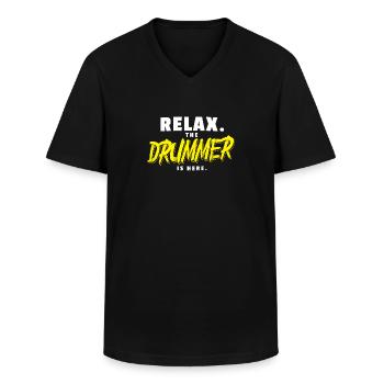 Détendez-vous le batteur est ici T-shirt batteur - T-shirt col V Homme - noir - Devant - AI Model Male 178 dark (178cm)