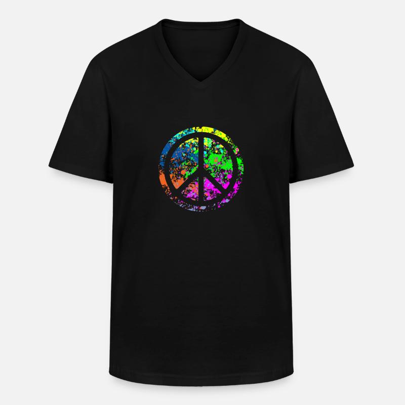 Peace - Farben - Männer-T-Shirt mit V-Ausschnitt - Schwarz