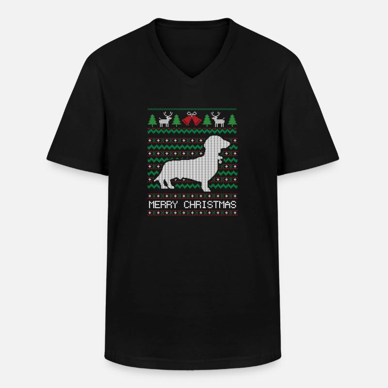 Weihnachts-Dackel - Männer-T-Shirt mit V-Ausschnitt - Schwarz