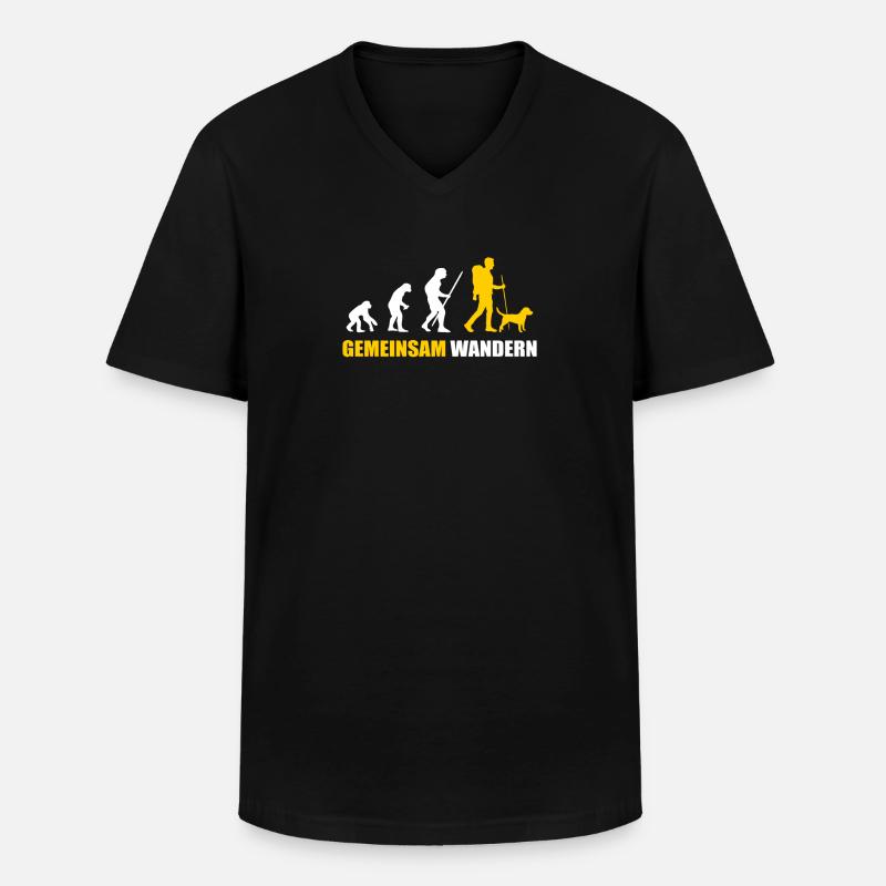 Hund Wandern Evolution - Männer-T-Shirt mit V-Ausschnitt - Schwarz