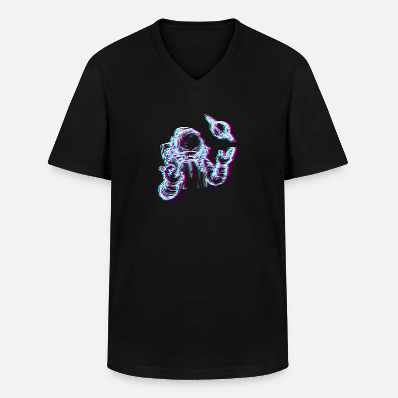 Astronaute glitch dans l'espace - T-shirt col V Homme - noir